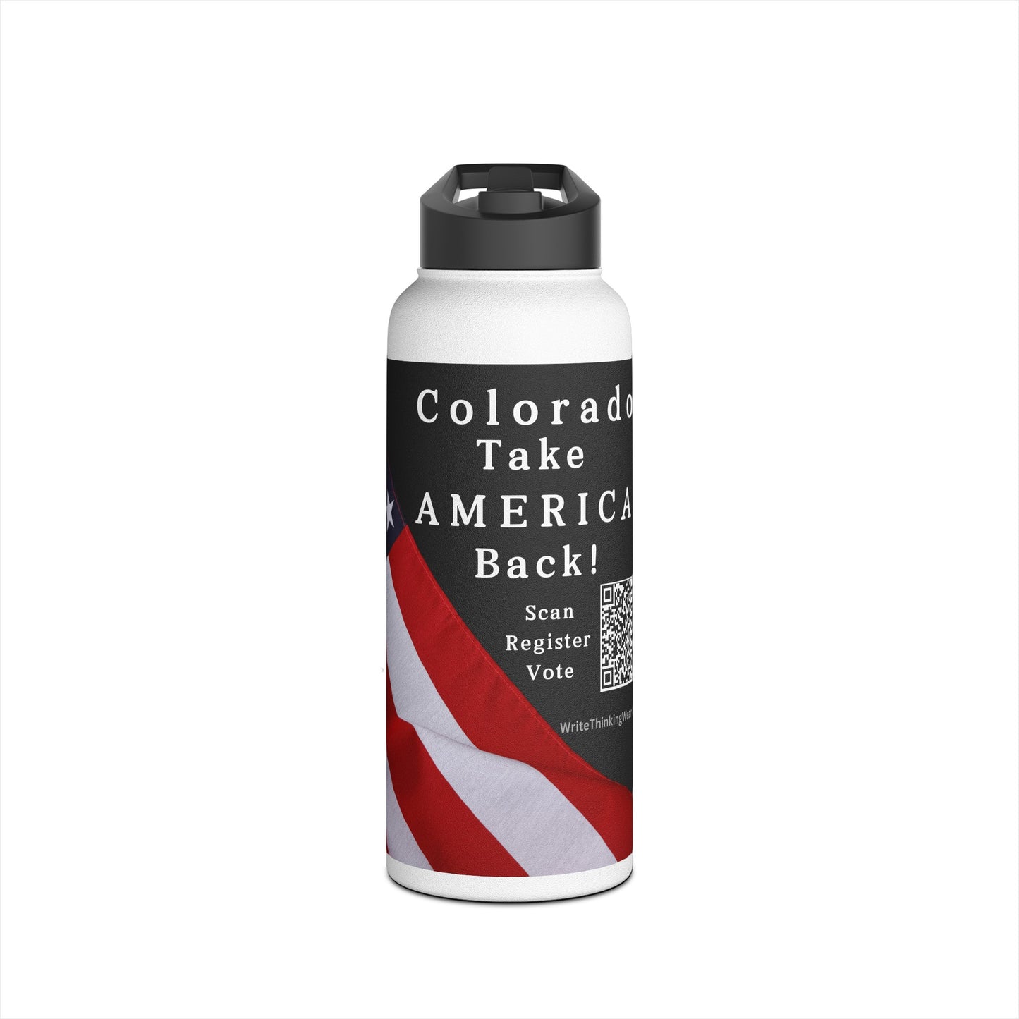 Colorado Take America Back! Scan Register Vote Stainless Steel Water Bottle, Standard Lid