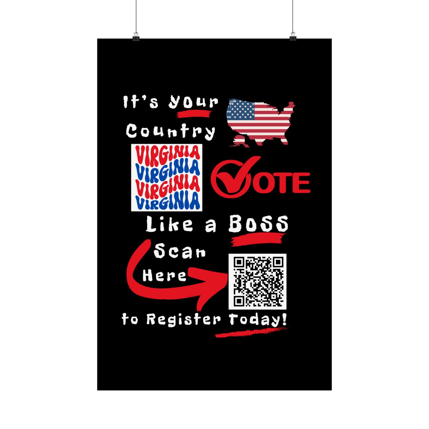 Vote Like a Boss Virginia Matte Vertical Posters with Popping Black Background