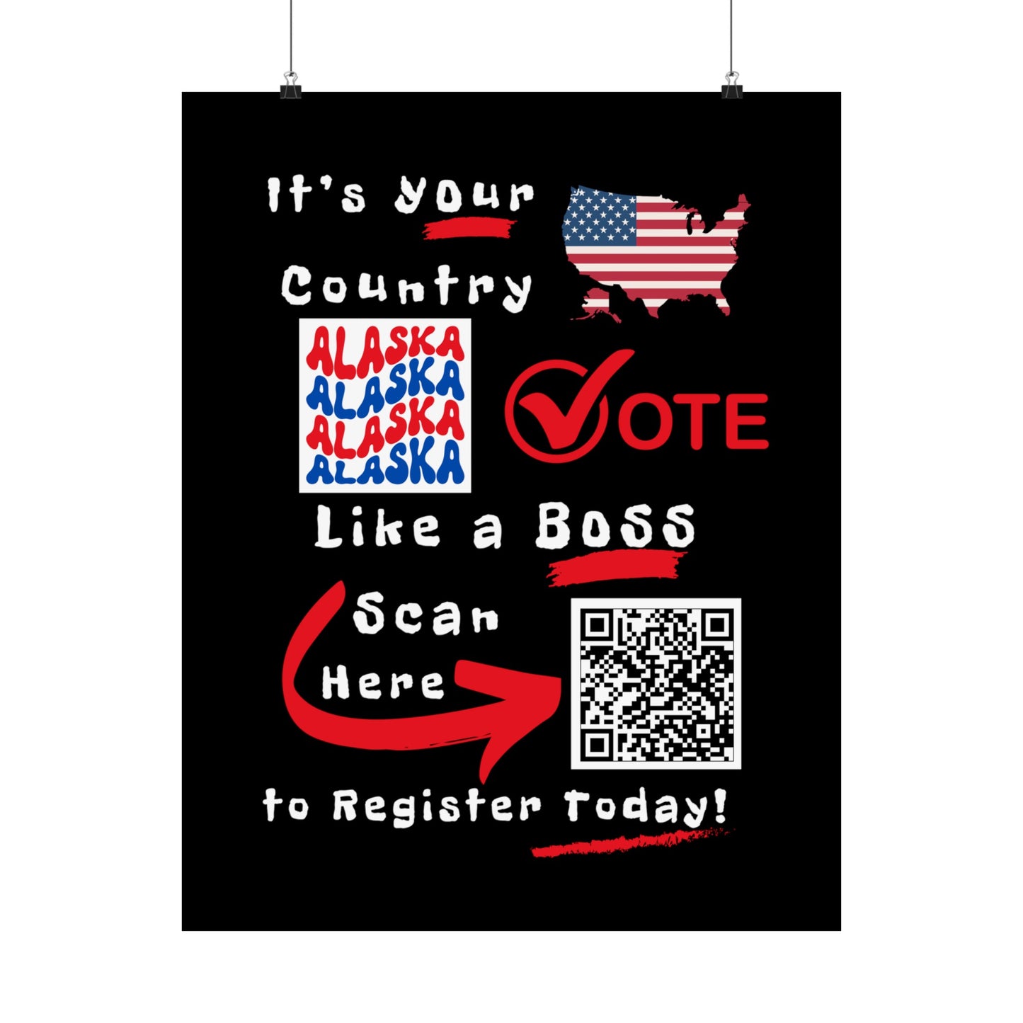 Alaska Vote Like a Boss! Matte Vertical Posters with Popping Black Background