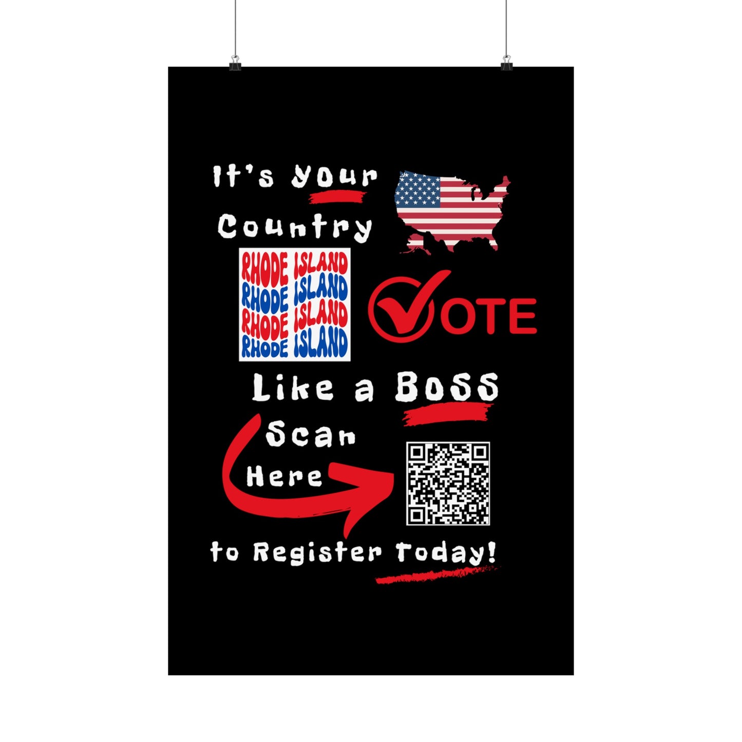 Rhode Island Vote Like a Boss! Matte Vertical Posters with Popping Black Background