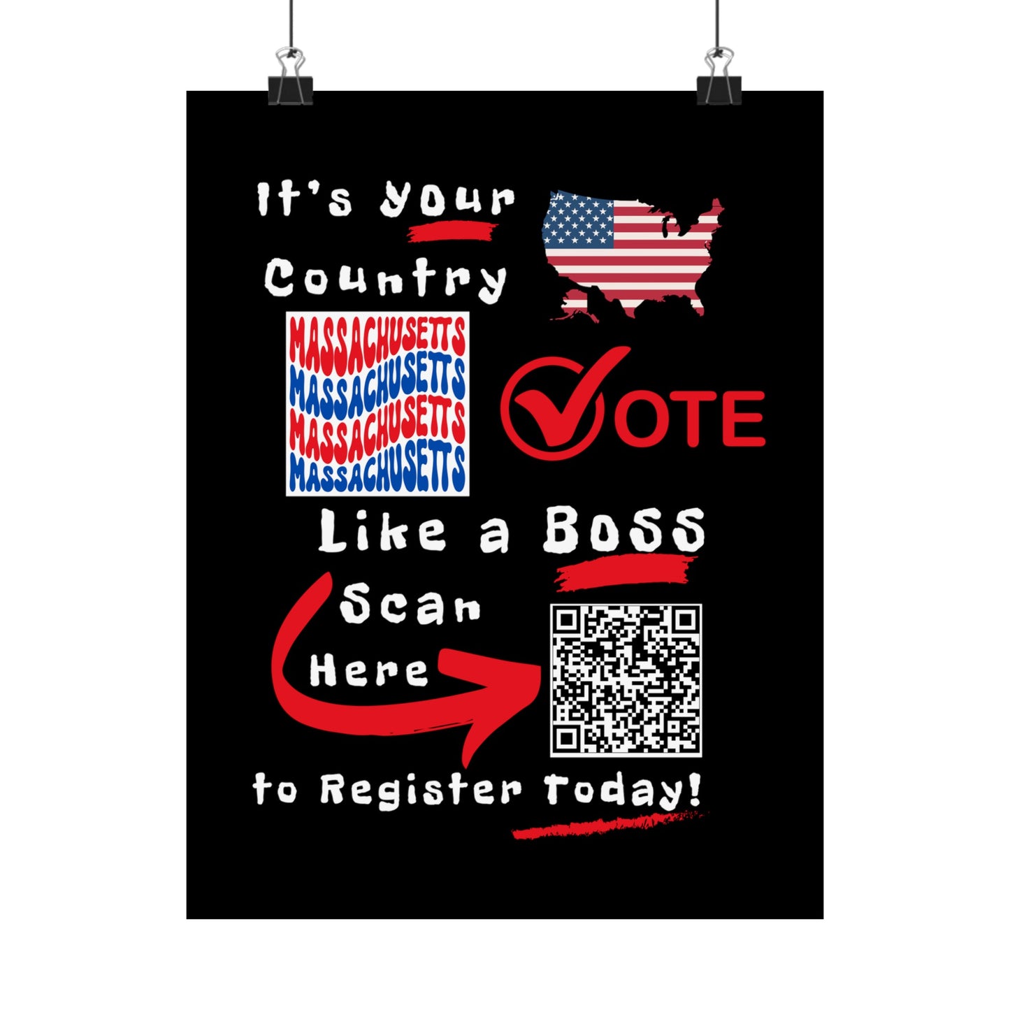 Massachusetts Vote Like a Boss! Matte Vertical Posters with Popping Black Background