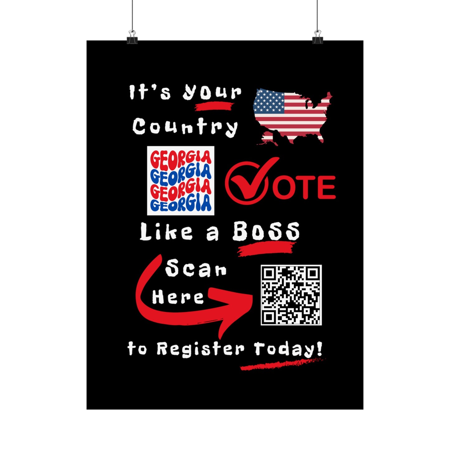 Georgia Vote Like a Boss! Matte Vertical Posters with Popping Black Background