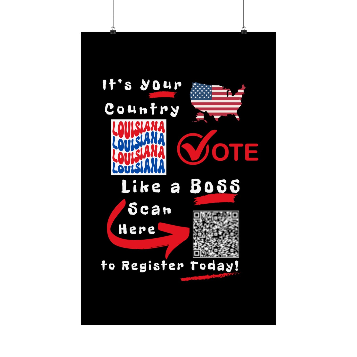 Louisiana Vote Like a Boss! Matte Vertical Posters with Popping Black Background