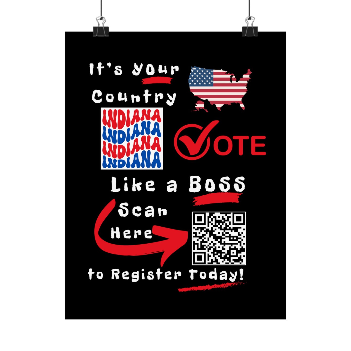 Indiana Vote Like a Boss! Matte Vertical Posters with Popping Black Background