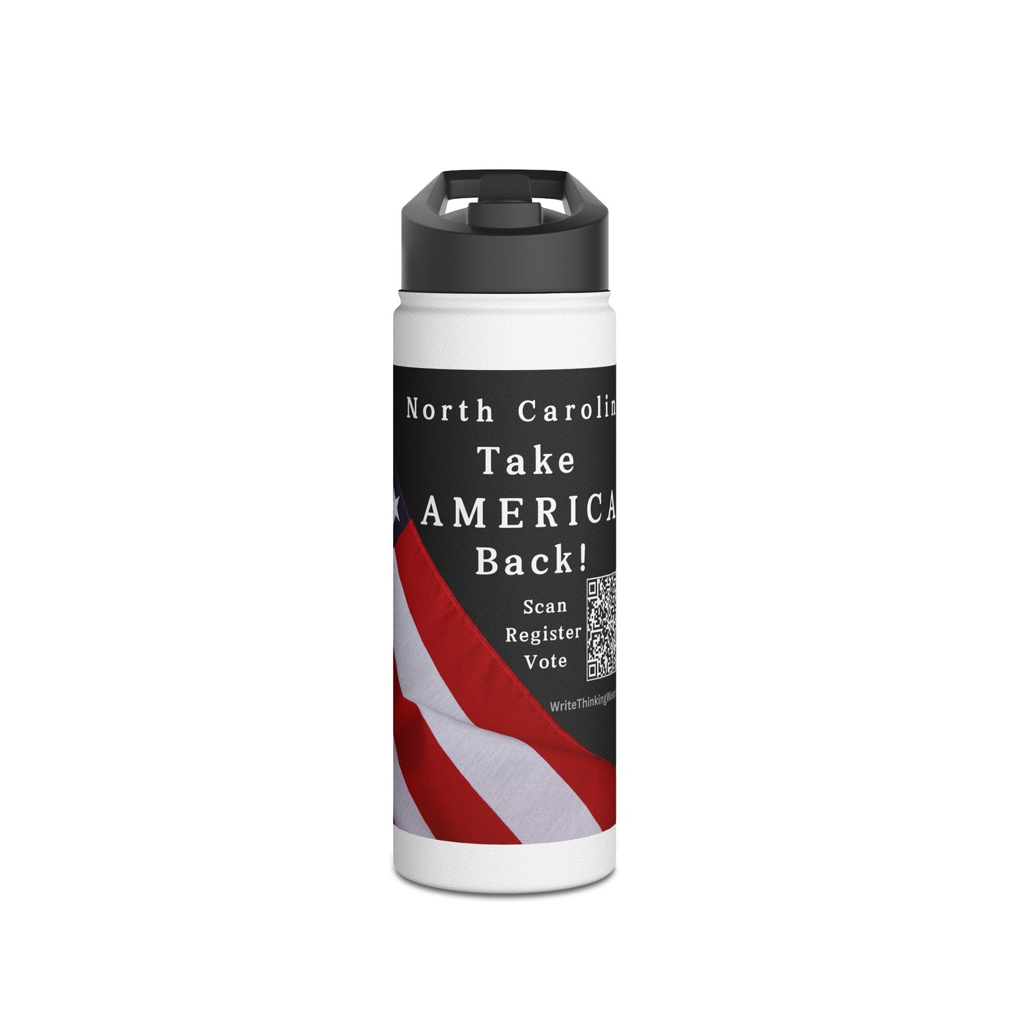 North Carolina Take America Back! Scan Register Vote Stainless Steel Water Bottle, Standard Lid