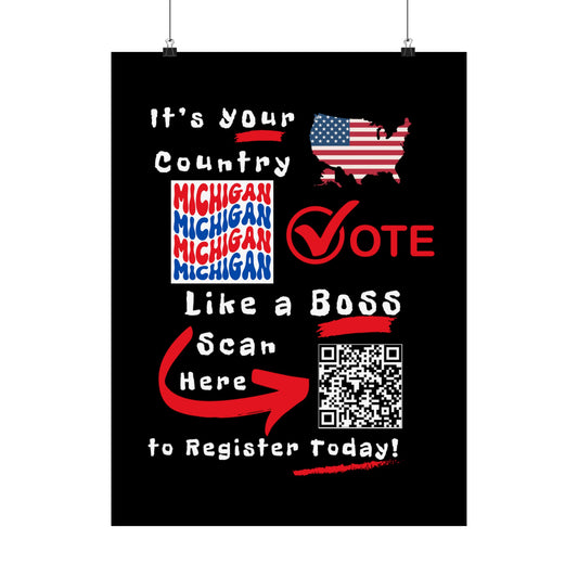 Michigan Vote Like a Boss! Matte Vertical Posters with Popping Black Background