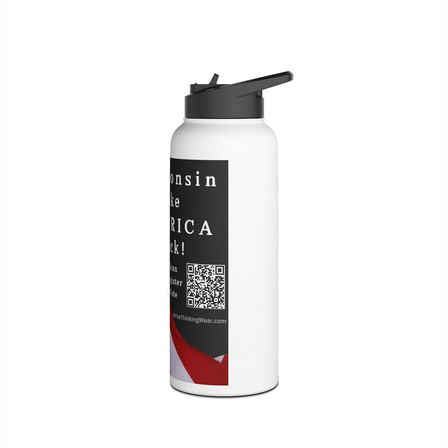 Wisconsin Take America Back! Scan Register Vote Stainless Steel Water Bottle, Standard Lid