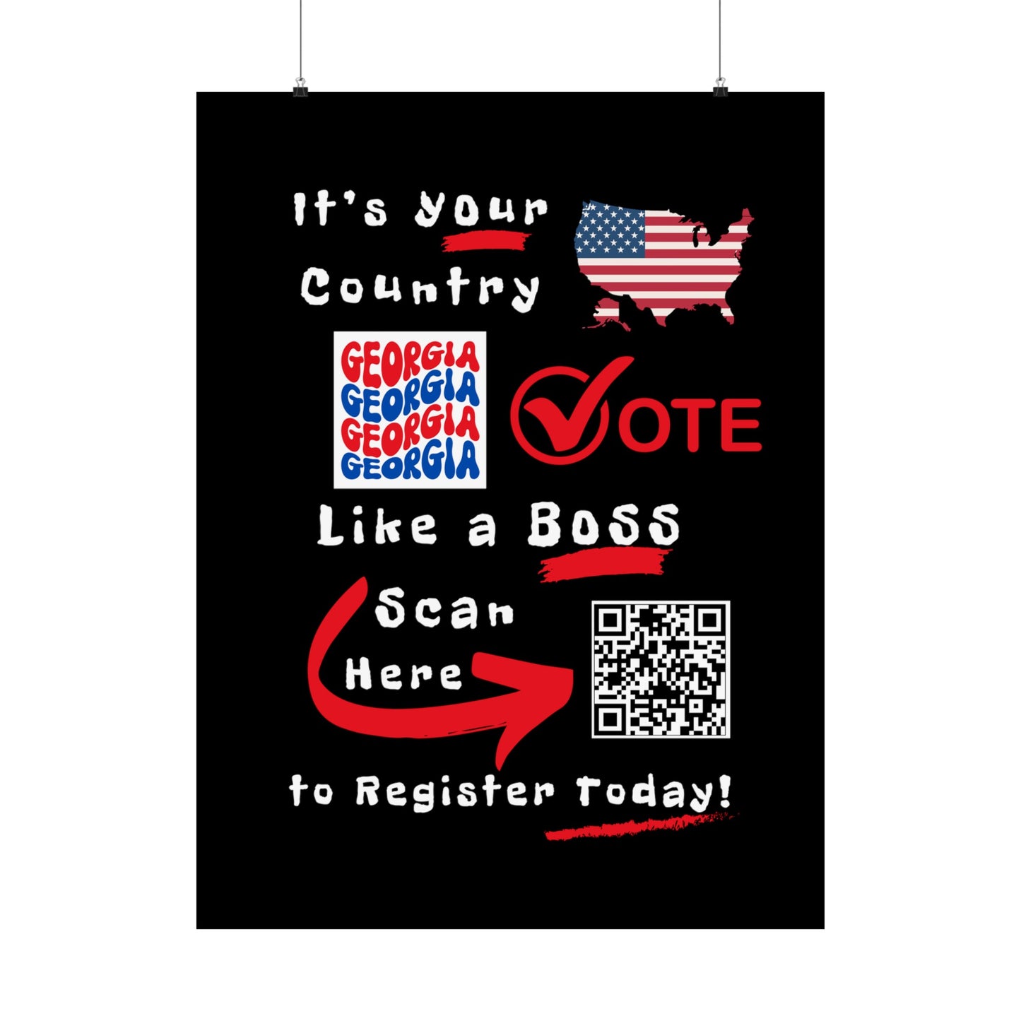 Georgia Vote Like a Boss! Matte Vertical Posters with Popping Black Background