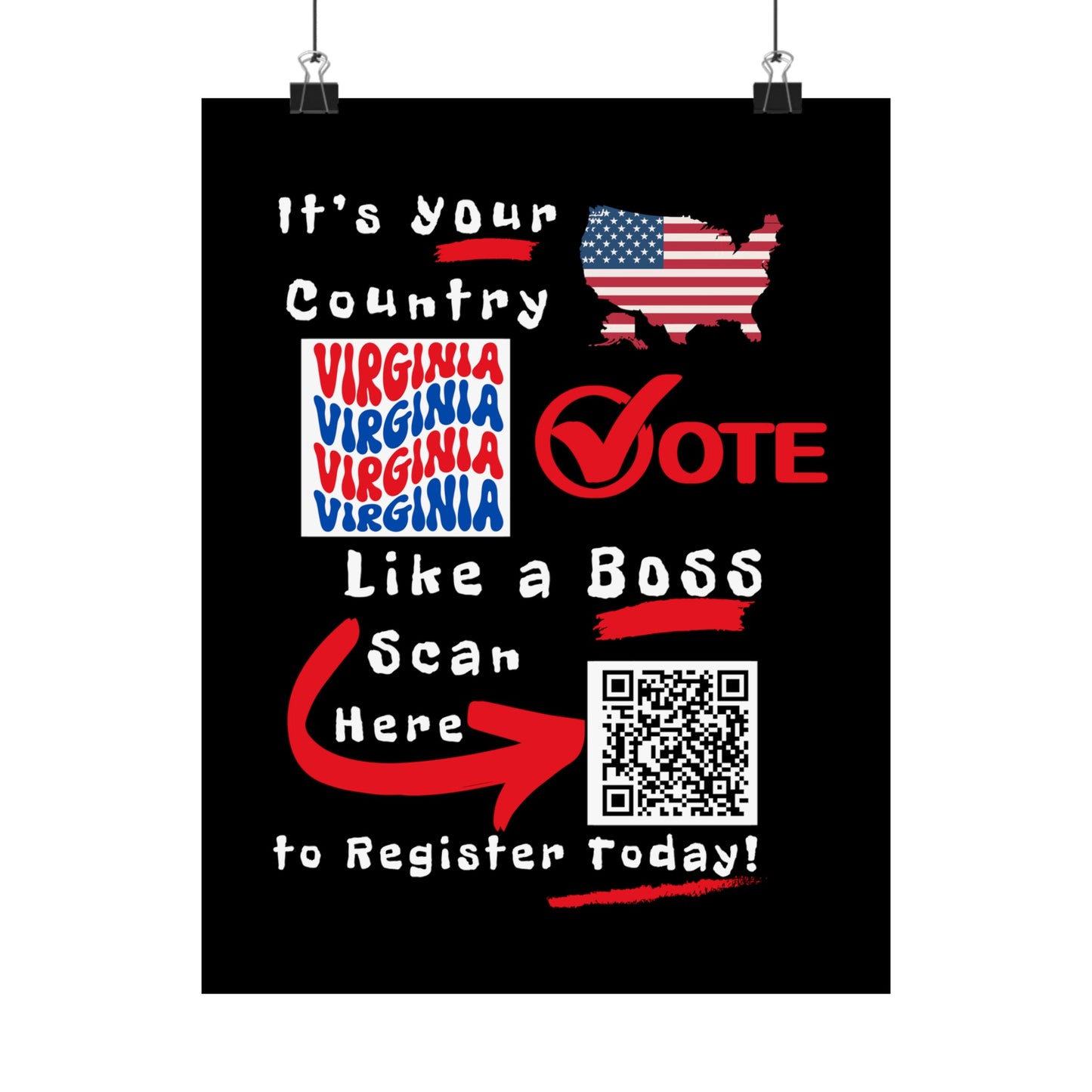 Vote Like a Boss Virginia Matte Vertical Posters with Popping Black Background