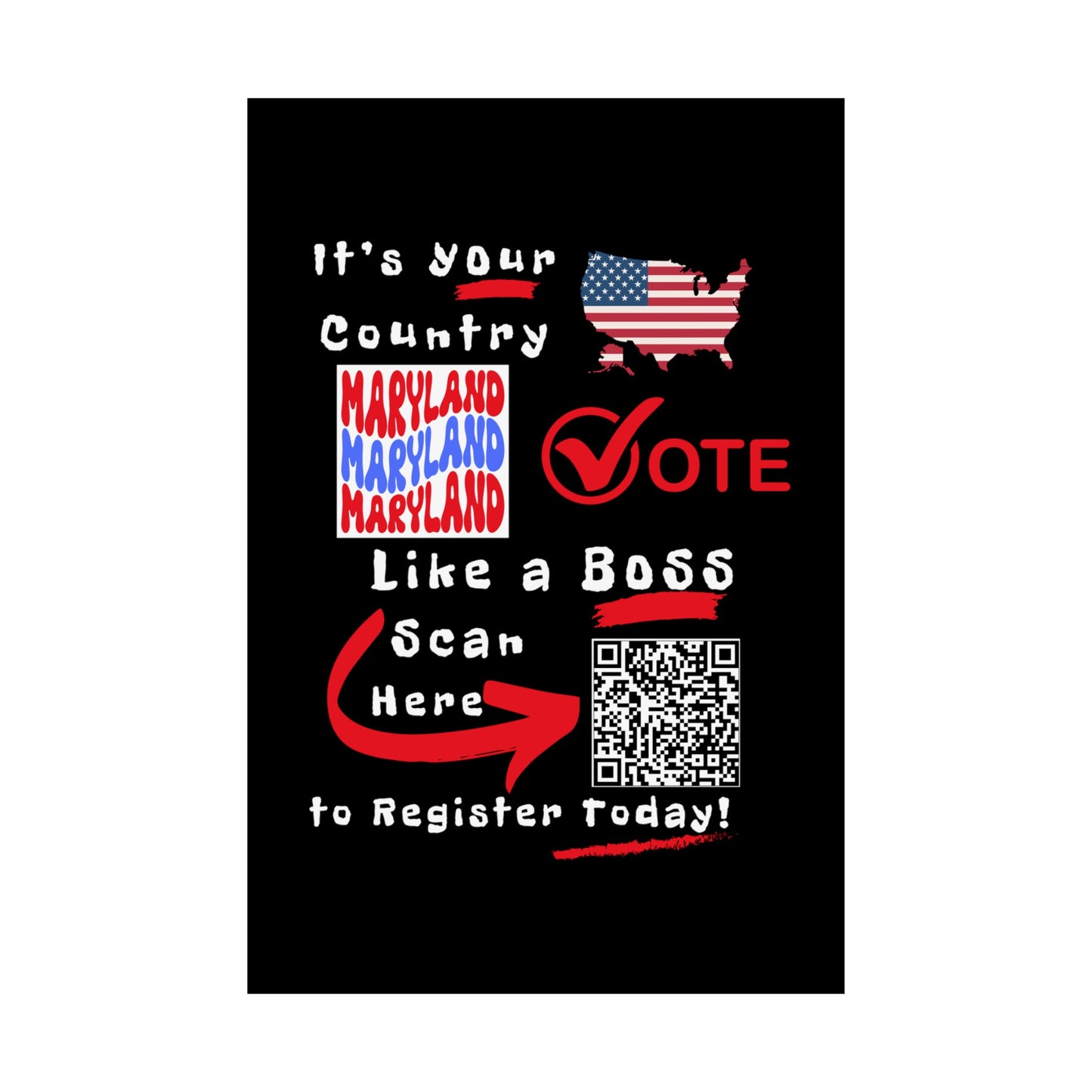 Maryland Vote Like a Boss! Matte Vertical Posters with Popping Black Background