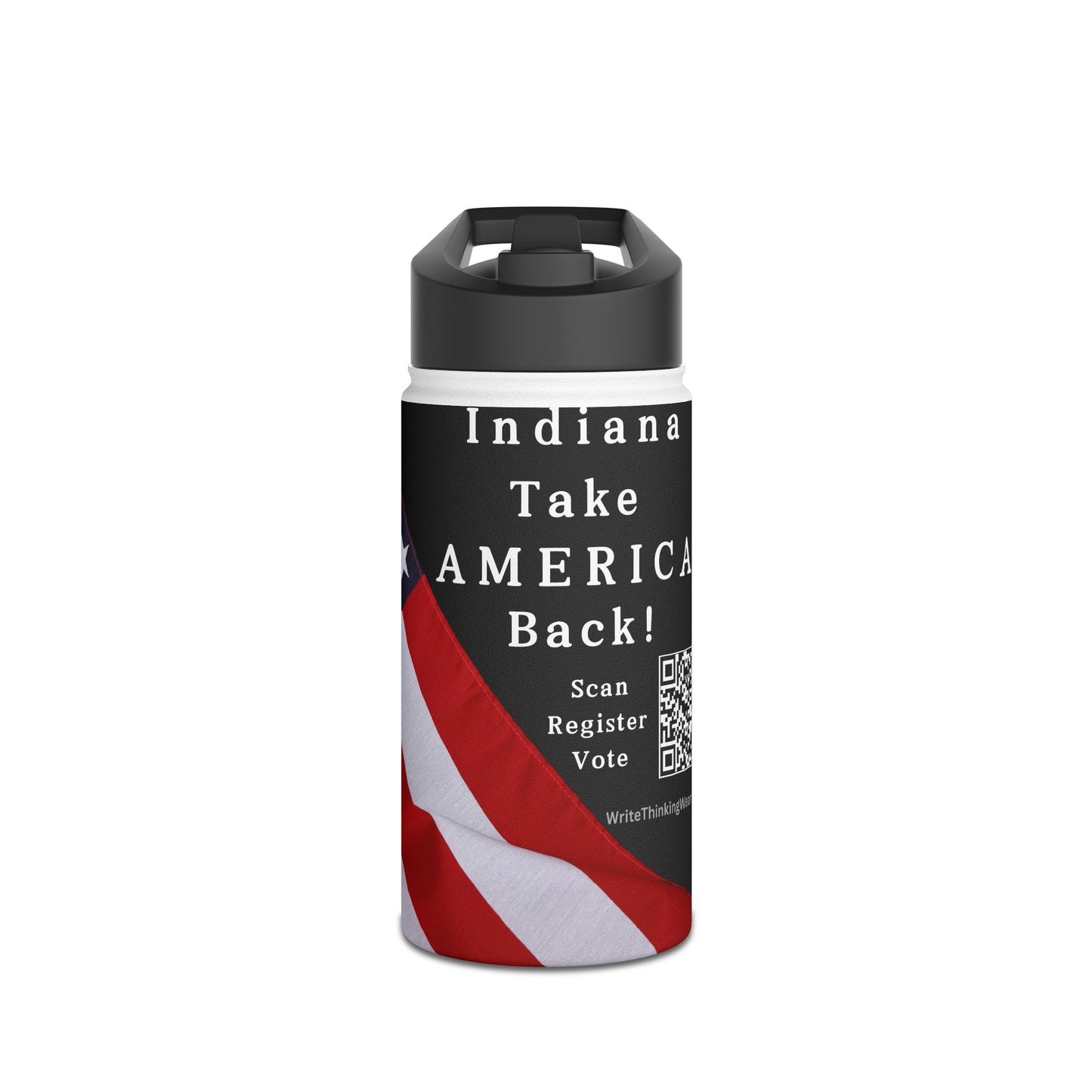 Indiana Take America Back! Scan Register Vote Stainless Steel Water Bottle, Standard Lid