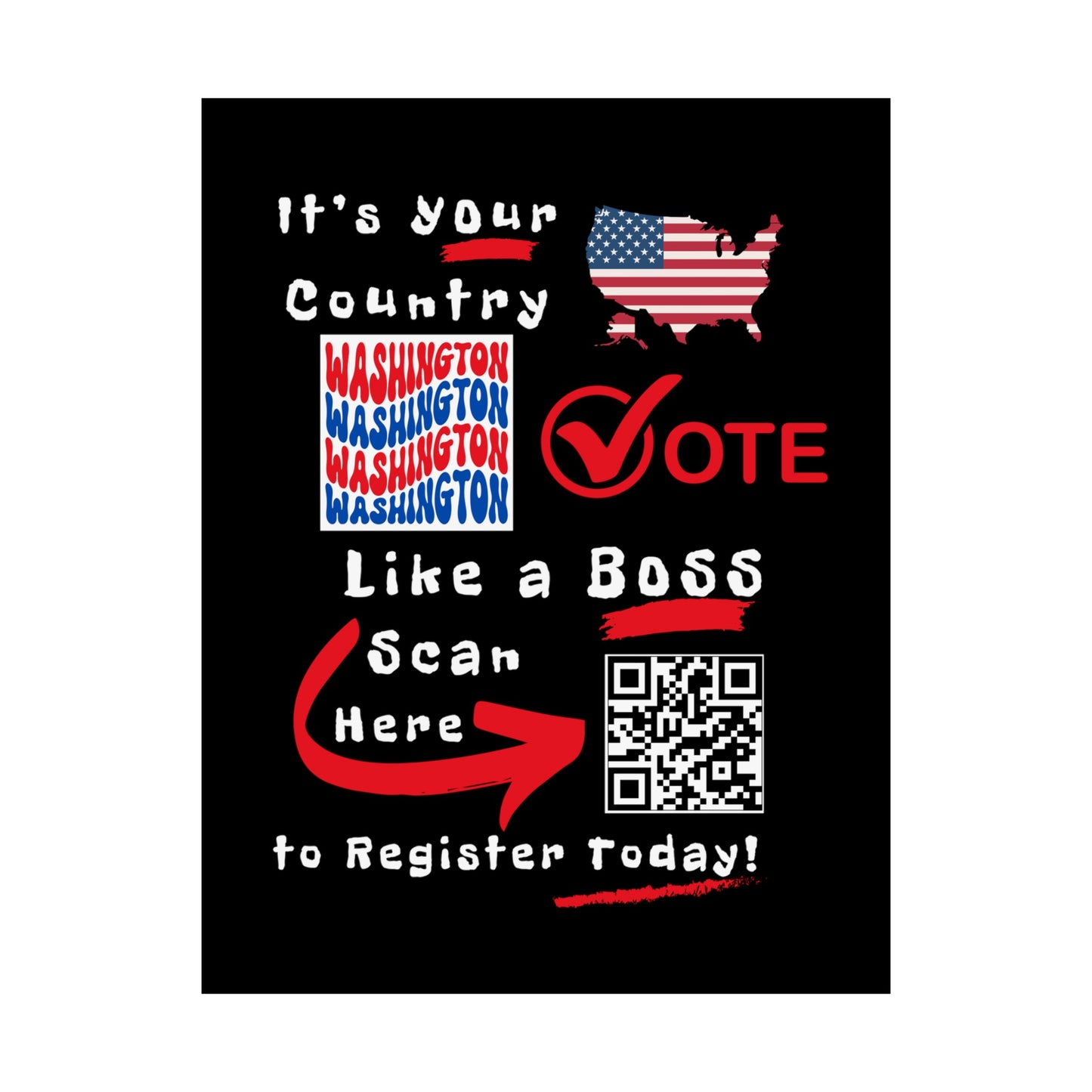 Washington Vote Like a Boss! Matte Vertical Posters with Popping Black Background