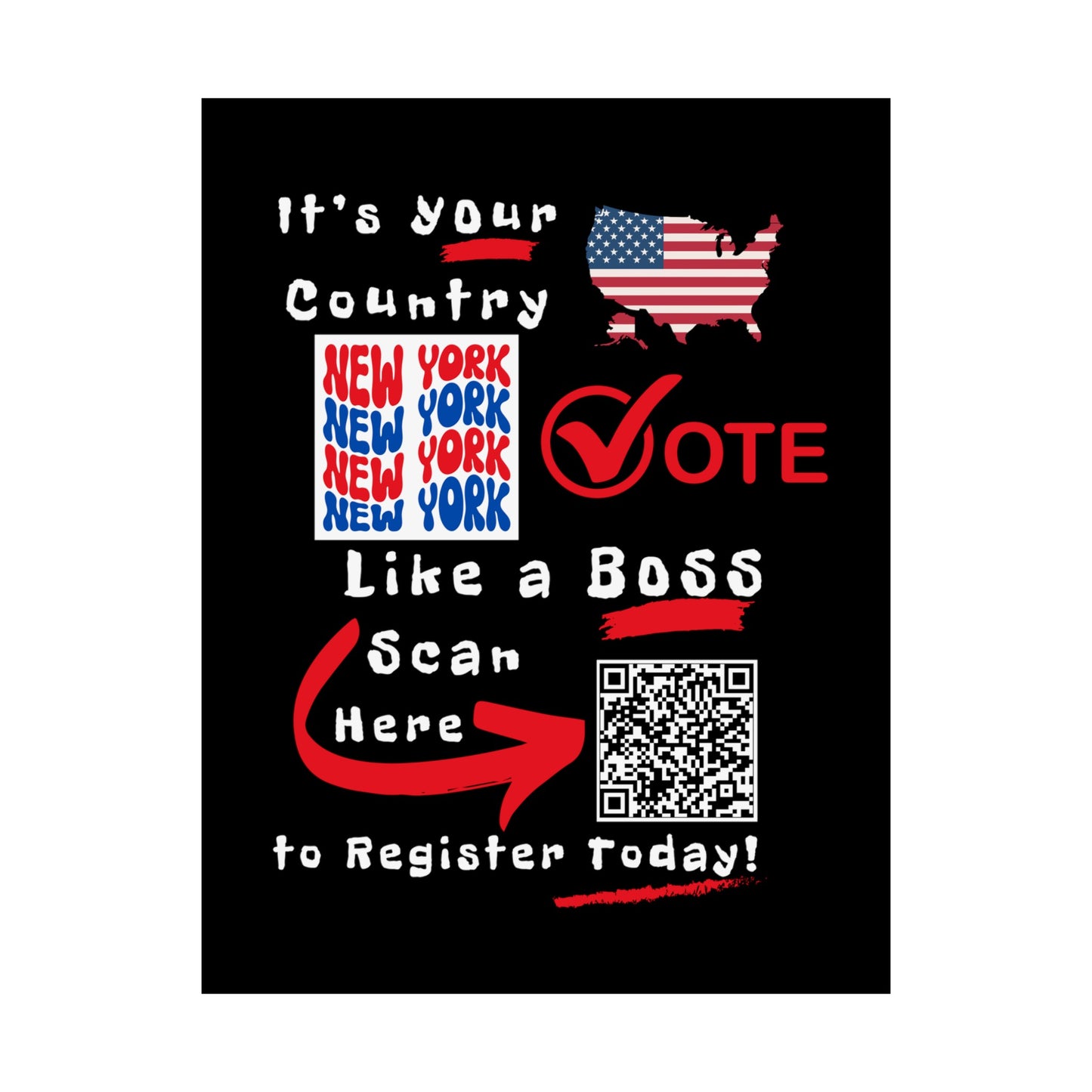 Vote Like a Boss New York Matte Vertical Posters with Popping Black Background