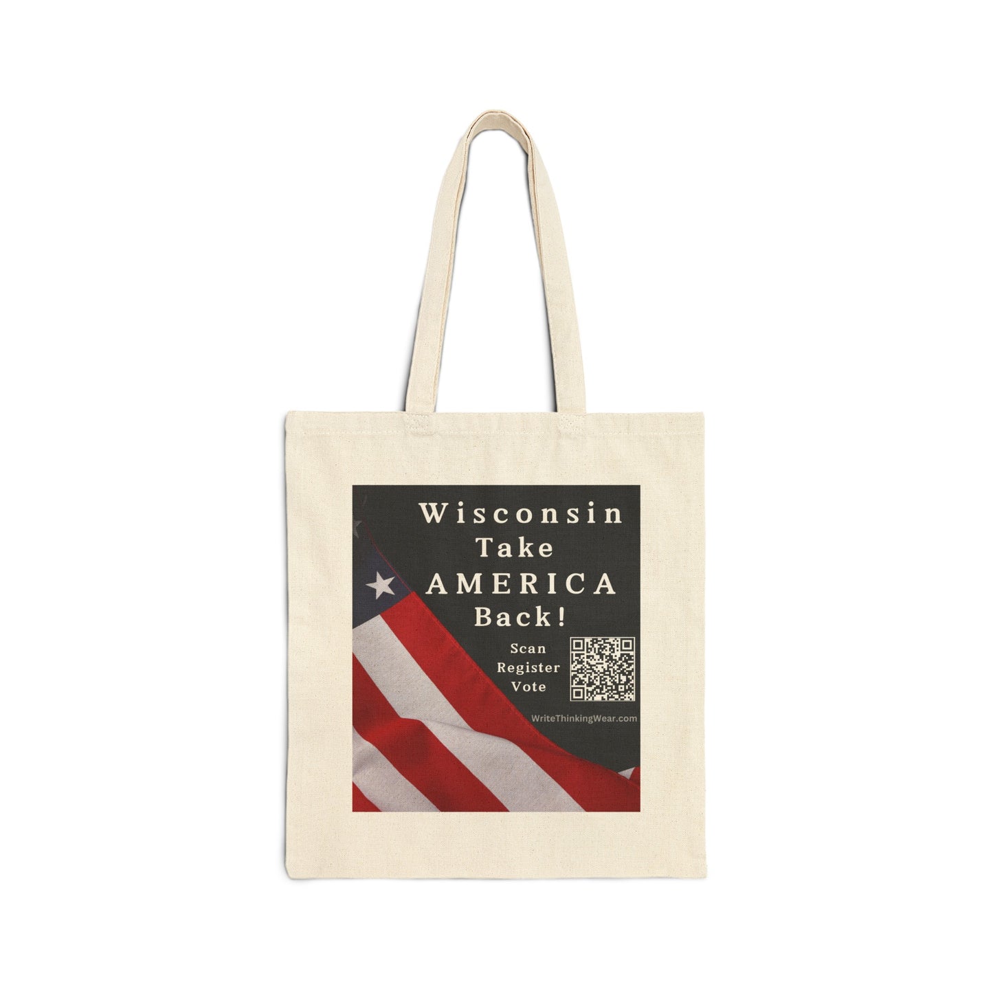 Wisconsin Take America Back! Scan Register Vote Cotton Canvas Tote Bag