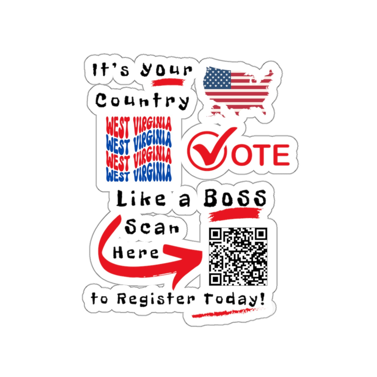 West Virginia Vote Like a Boss! Kiss-Cut Stickers