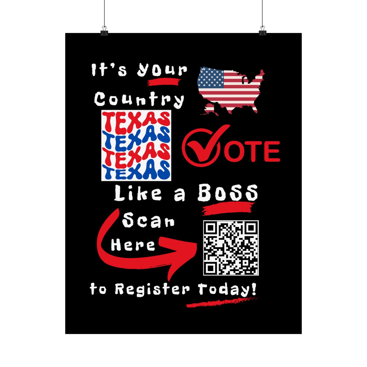 Texas Vote Like a Boss! Matte Vertical Posters with Popping Black Background