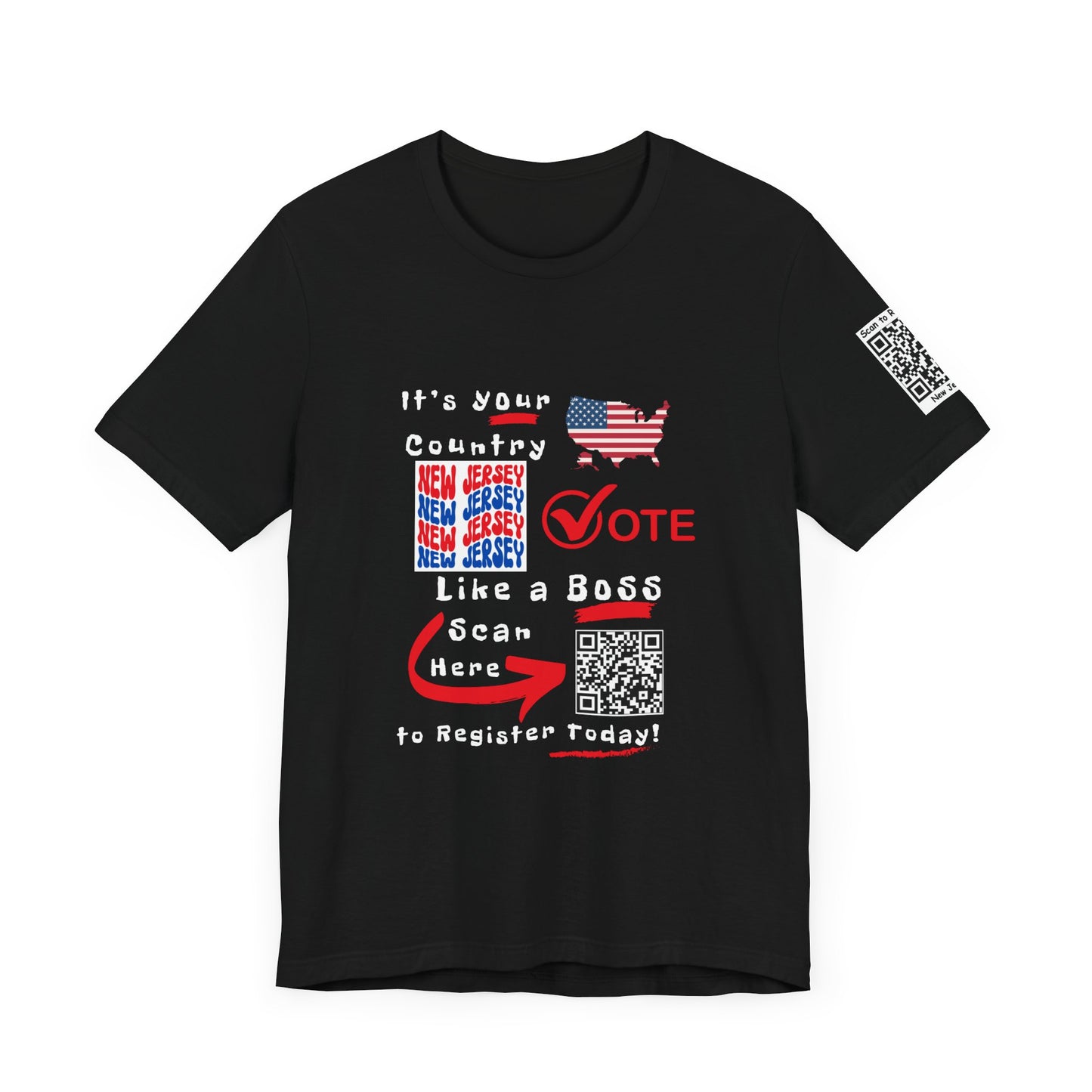 New Jersey Vote Like a Boss! Red White 'n Blue With Sleeve QR