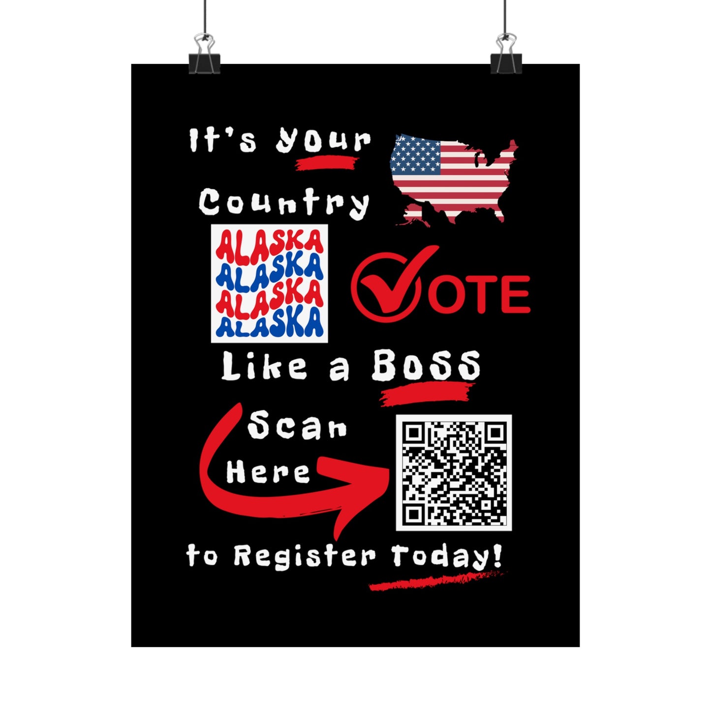 Alaska Vote Like a Boss! Matte Vertical Posters with Popping Black Background