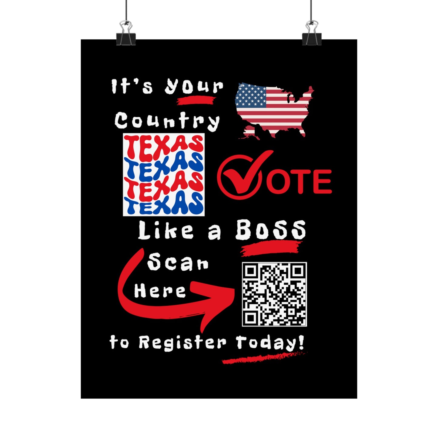 Texas Vote Like a Boss! Matte Vertical Posters with Popping Black Background