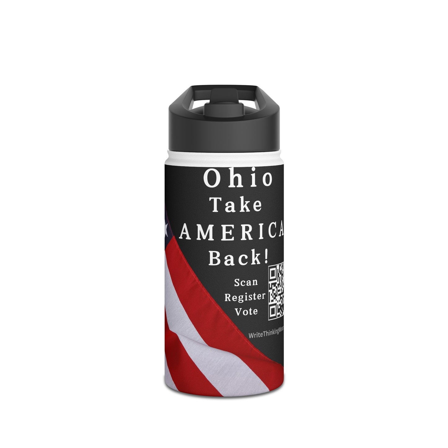 Massachusetts Take America Back! Scan Register Vote Stainless Steel Water Bottle, Standard Lid