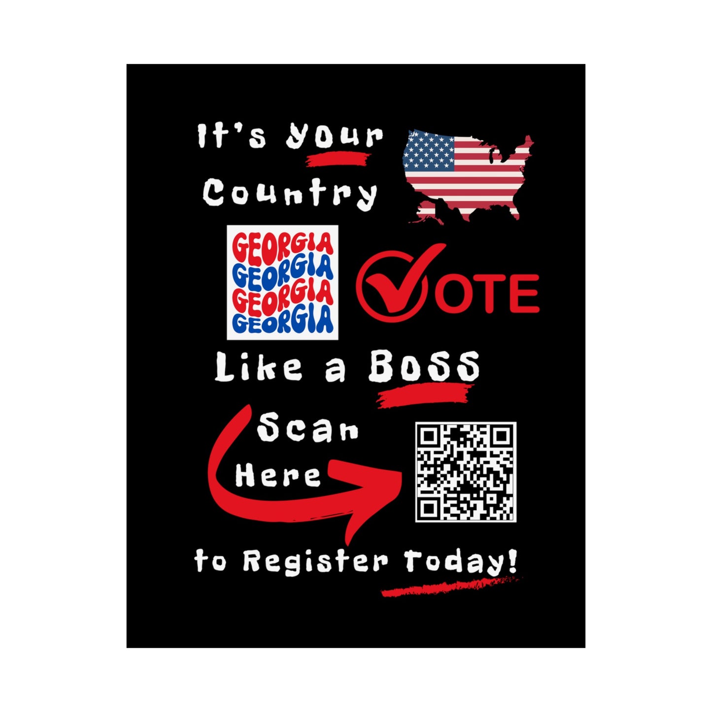 Georgia Vote Like a Boss! Matte Vertical Posters with Popping Black Background