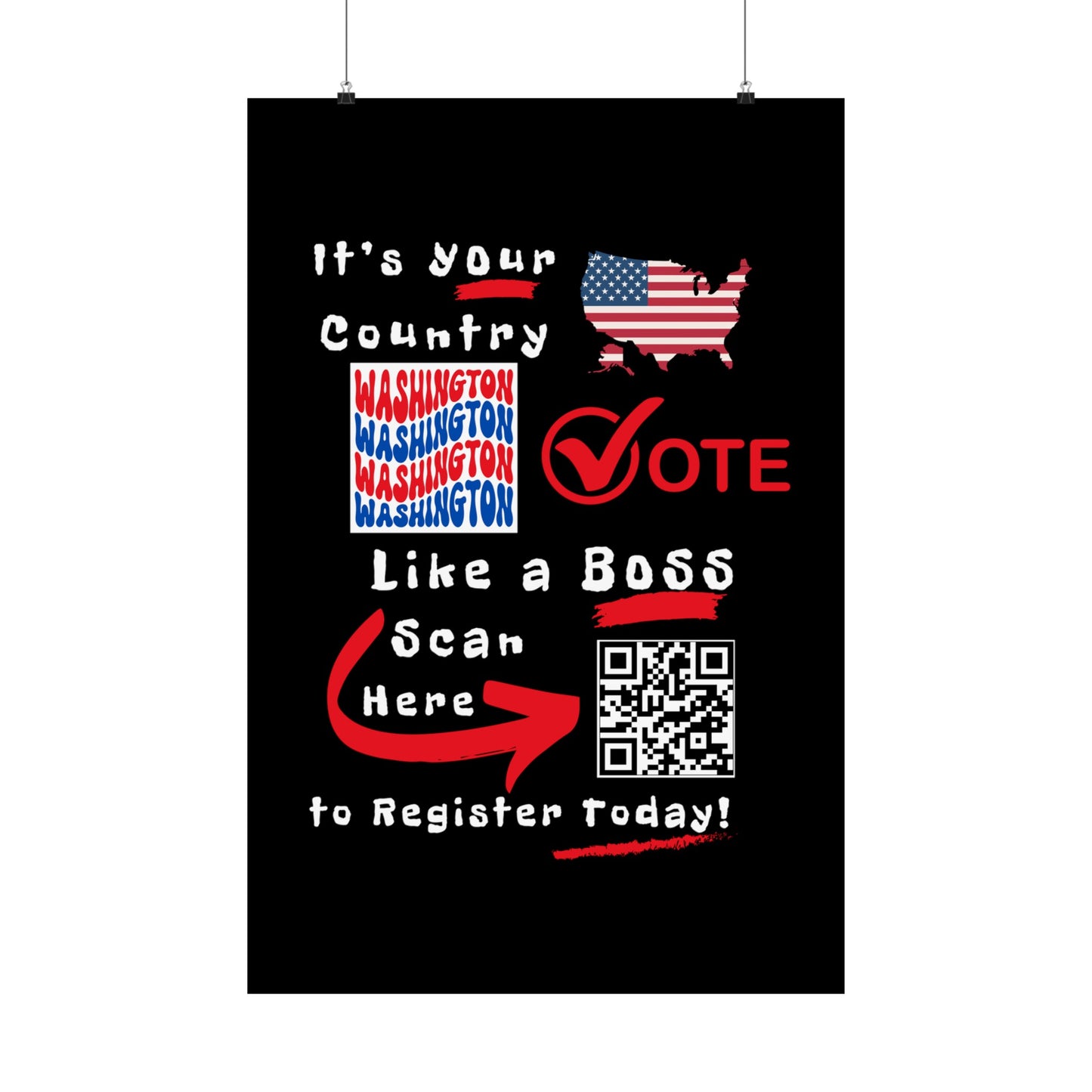 Washington Vote Like a Boss! Matte Vertical Posters with Popping Black Background