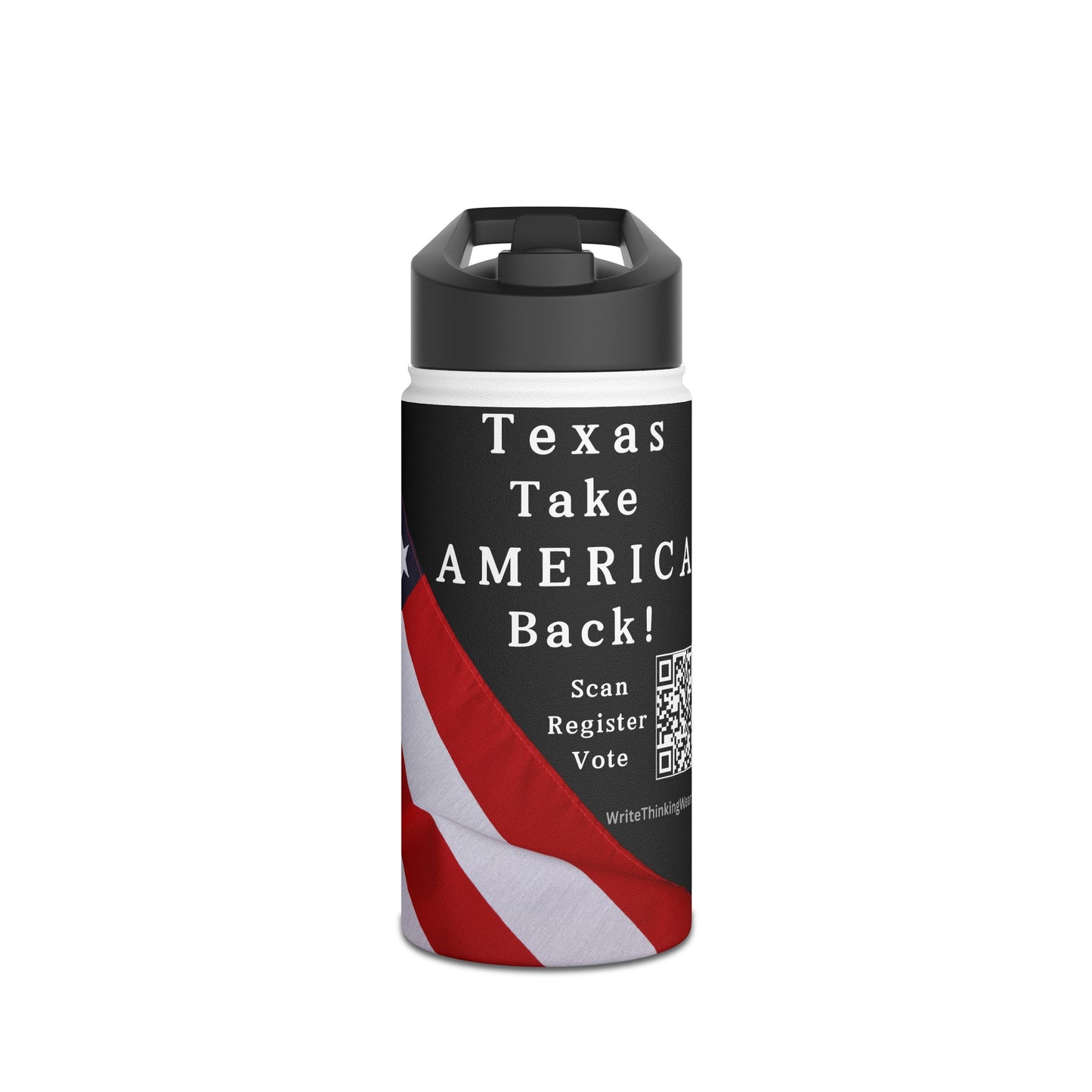 Texas Take America Back! Scan Register Vote Stainless Steel Water Bottle, Standard Lid