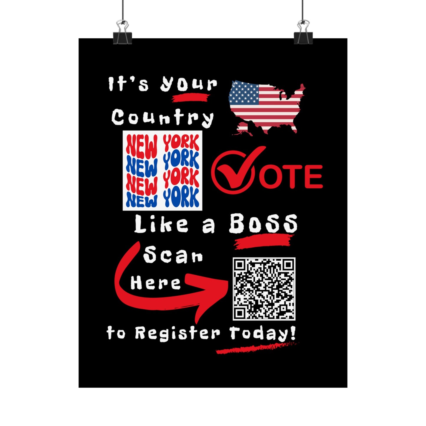 Vote Like a Boss New York Matte Vertical Posters with Popping Black Background