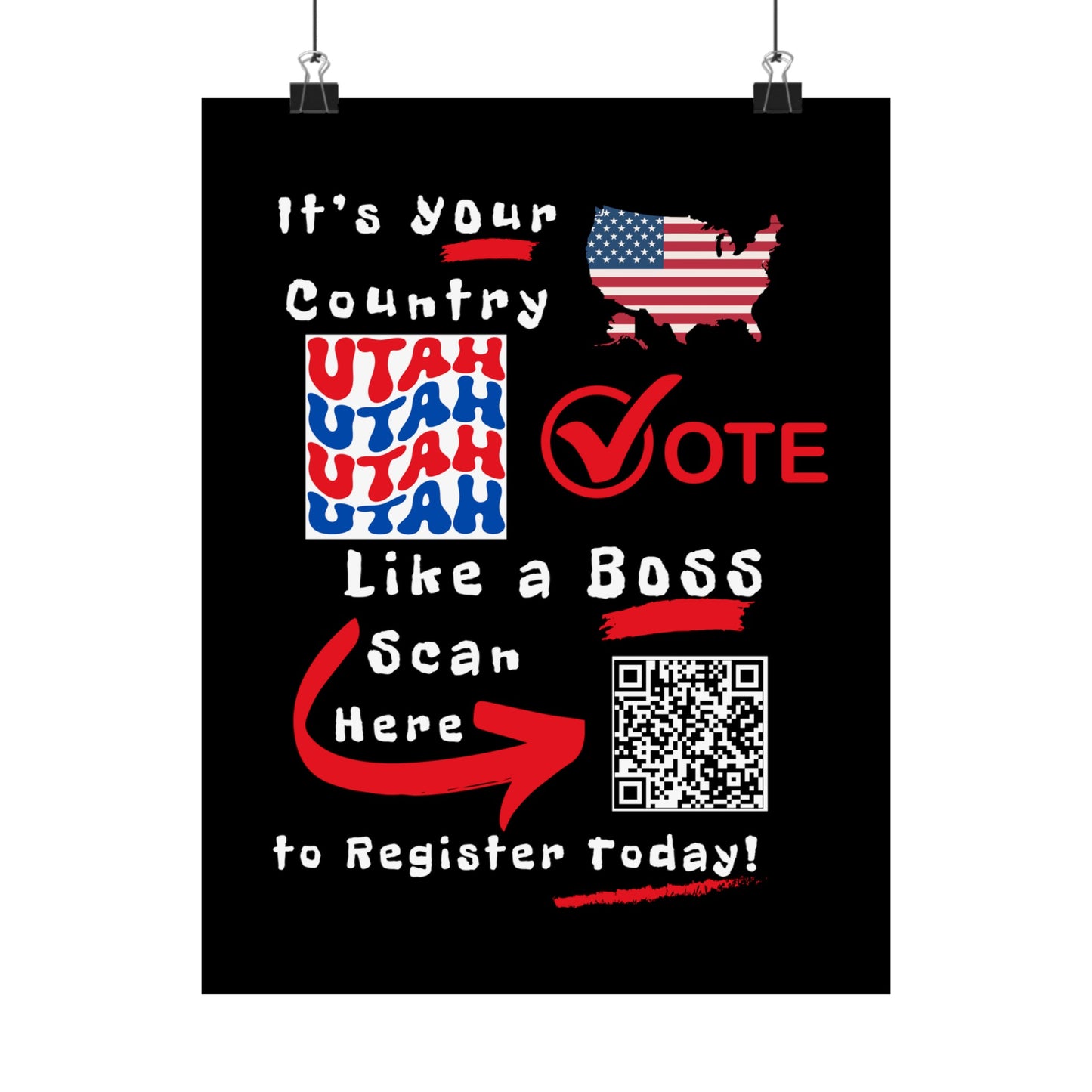 Utah Vote Like a Boss! Matte Vertical Posters with Popping Black Background