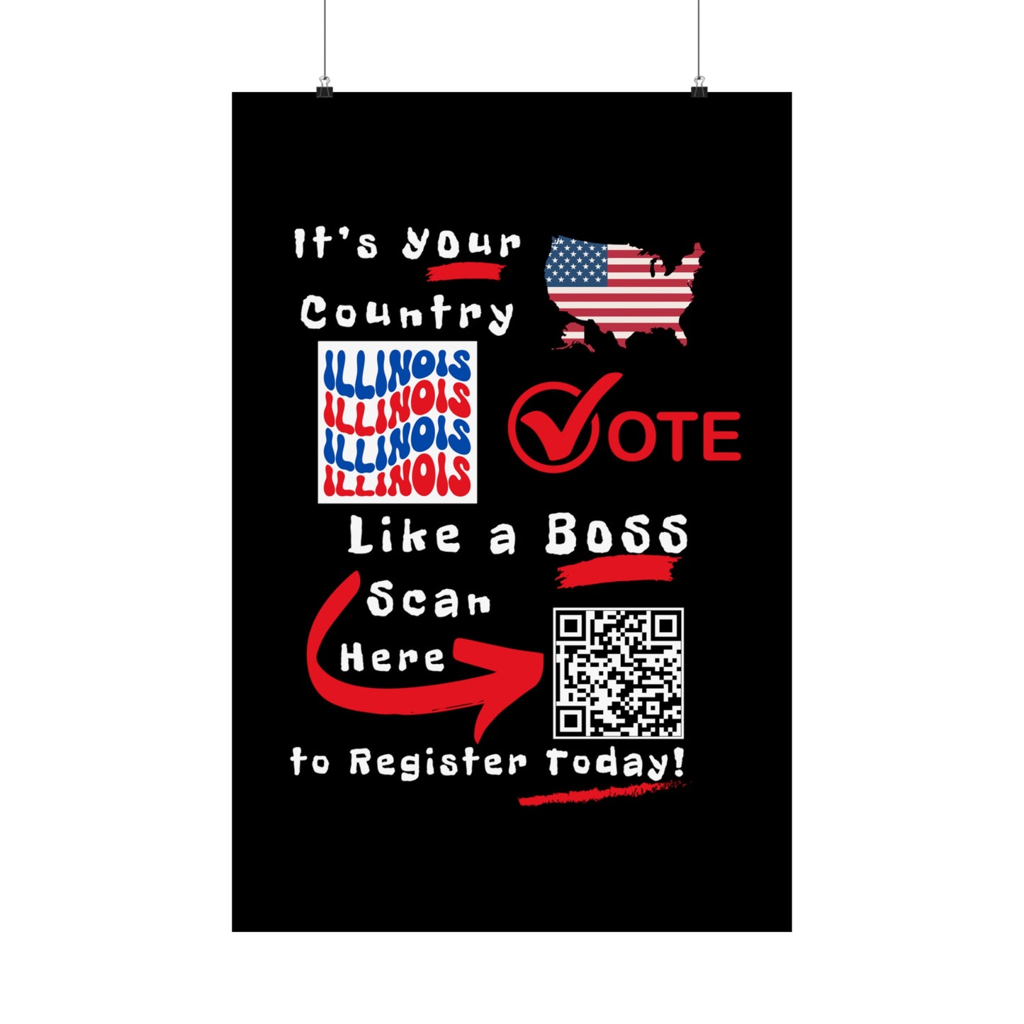 Illinois Vote Like a Boss! Matte Vertical Posters with Popping Black Background