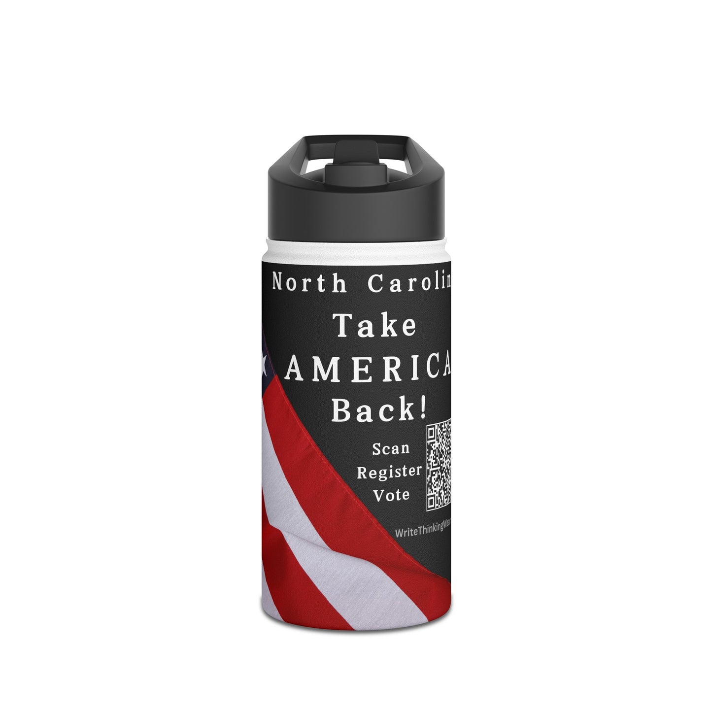 North Carolina Take America Back! Scan Register Vote Stainless Steel Water Bottle, Standard Lid