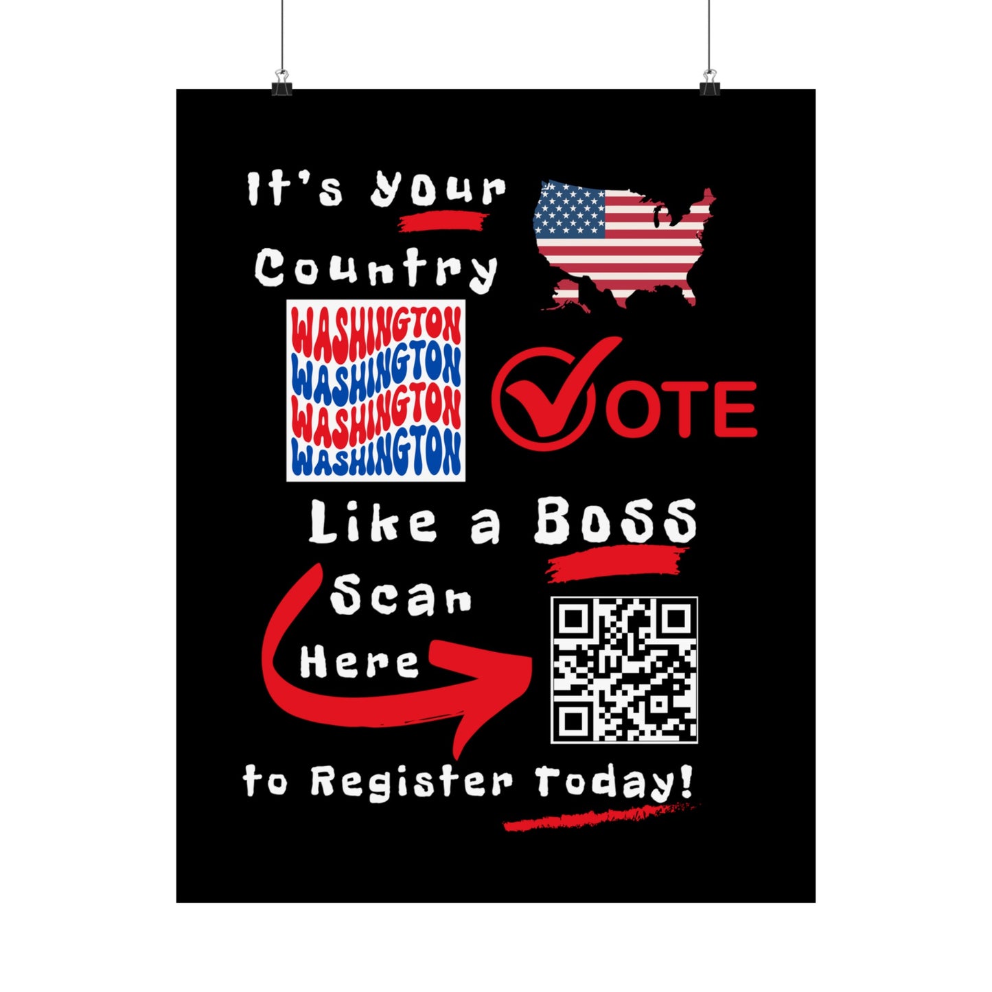 Washington Vote Like a Boss! Matte Vertical Posters with Popping Black Background