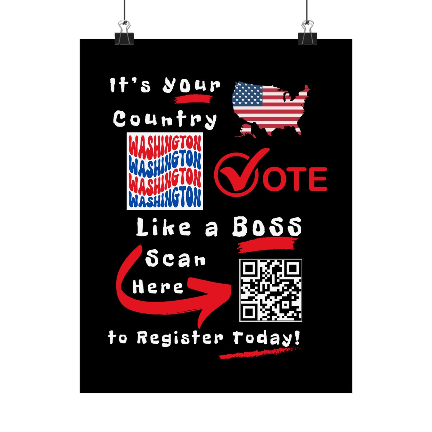 Washington Vote Like a Boss! Matte Vertical Posters with Popping Black Background