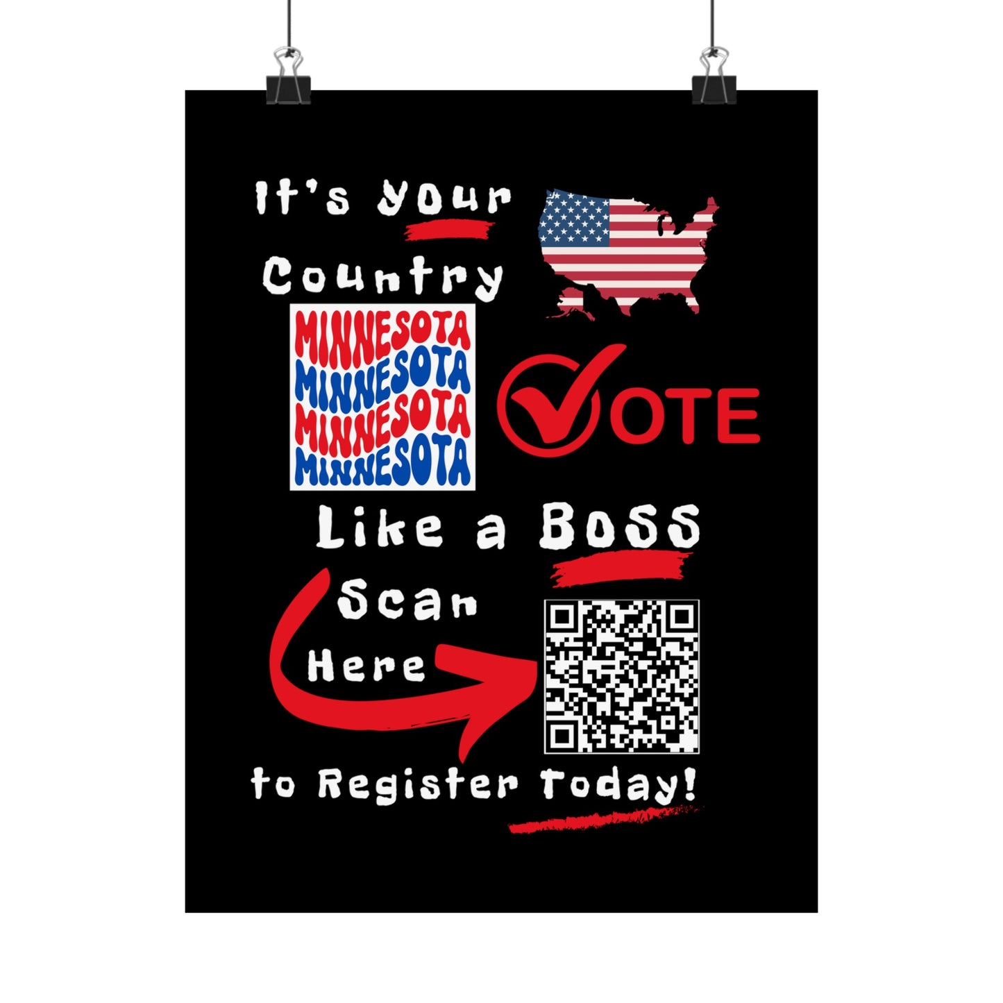 Minnesota Vote Like a Boss! Matte Vertical Posters with Popping Black Background