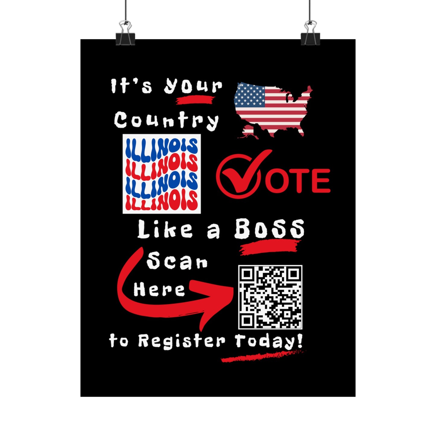 Illinois Vote Like a Boss! Matte Vertical Posters with Popping Black Background