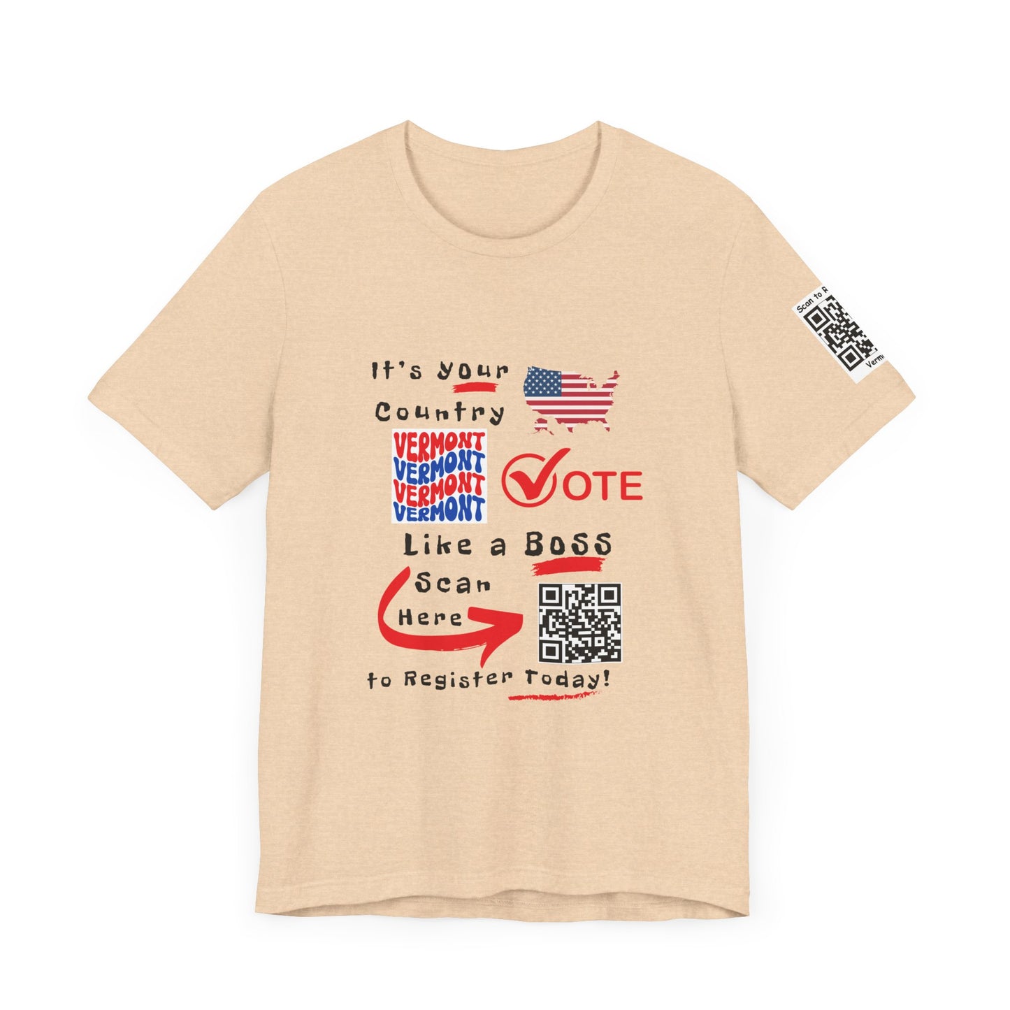 Vermont Vote Like a Boss! Red White 'n Blue With Sleeve QR