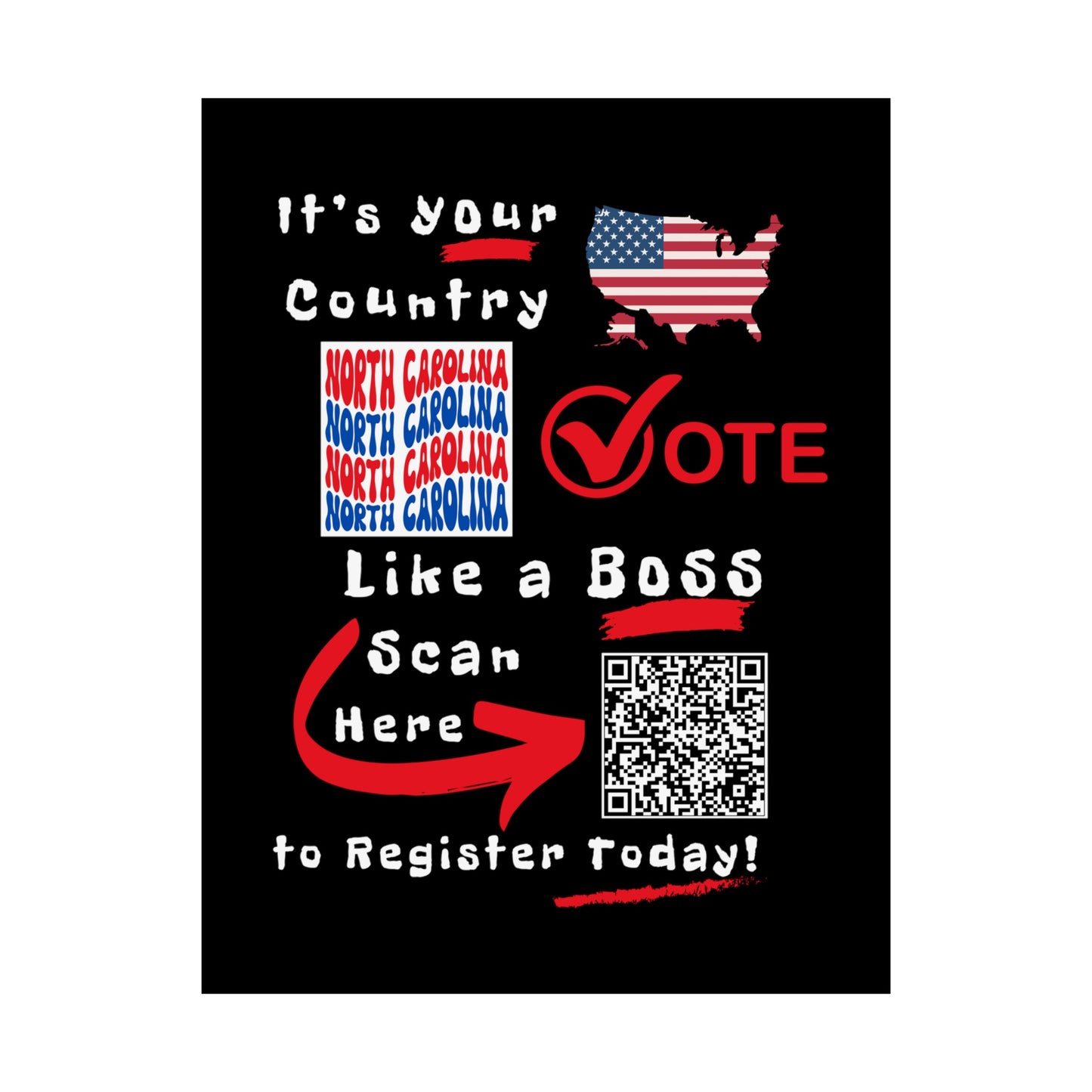 North Carolina Vote Like a Boss! Matte Vertical Posters with Popping Black Background