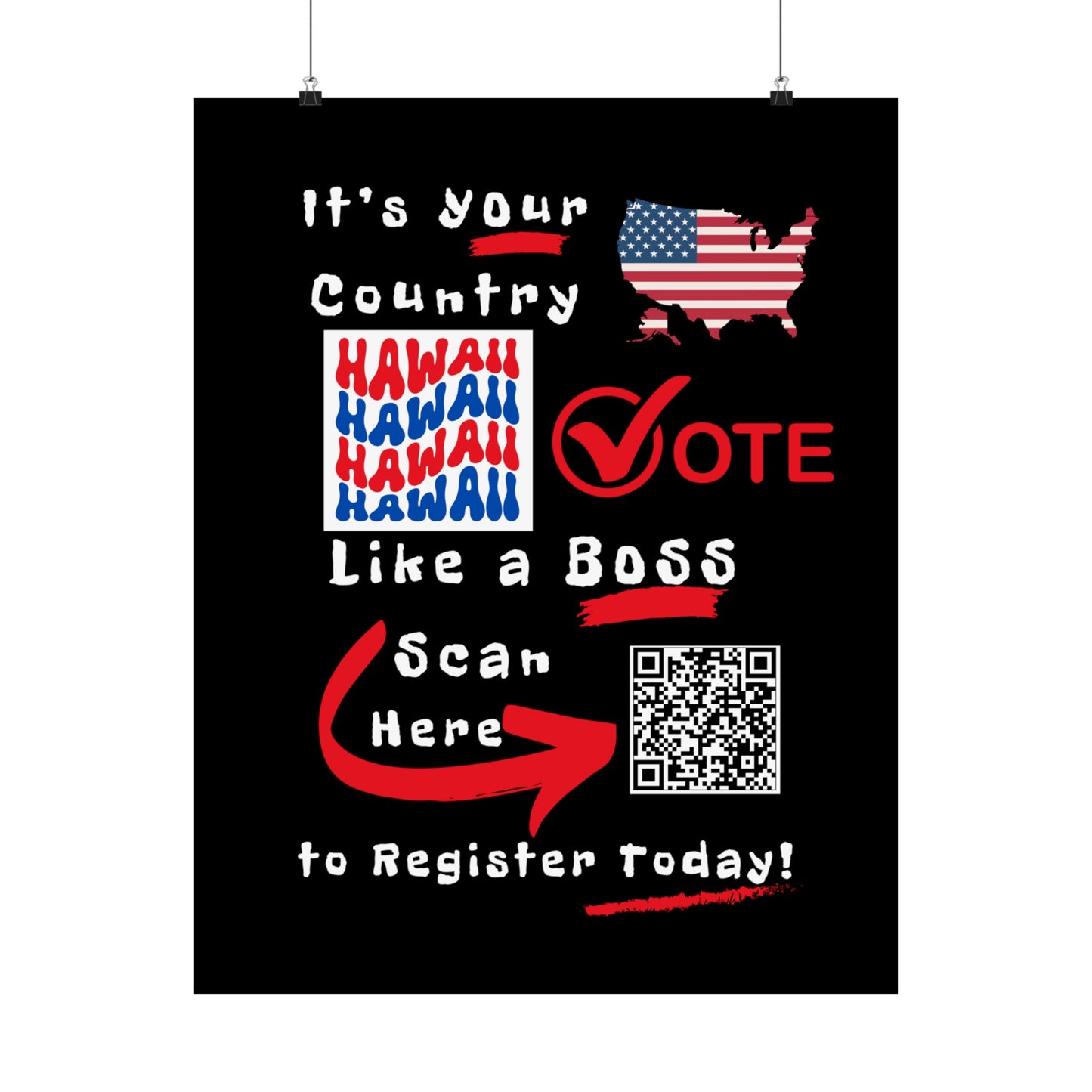 Hawaii Vote Like a Boss! Matte Vertical Posters with Popping Black Background