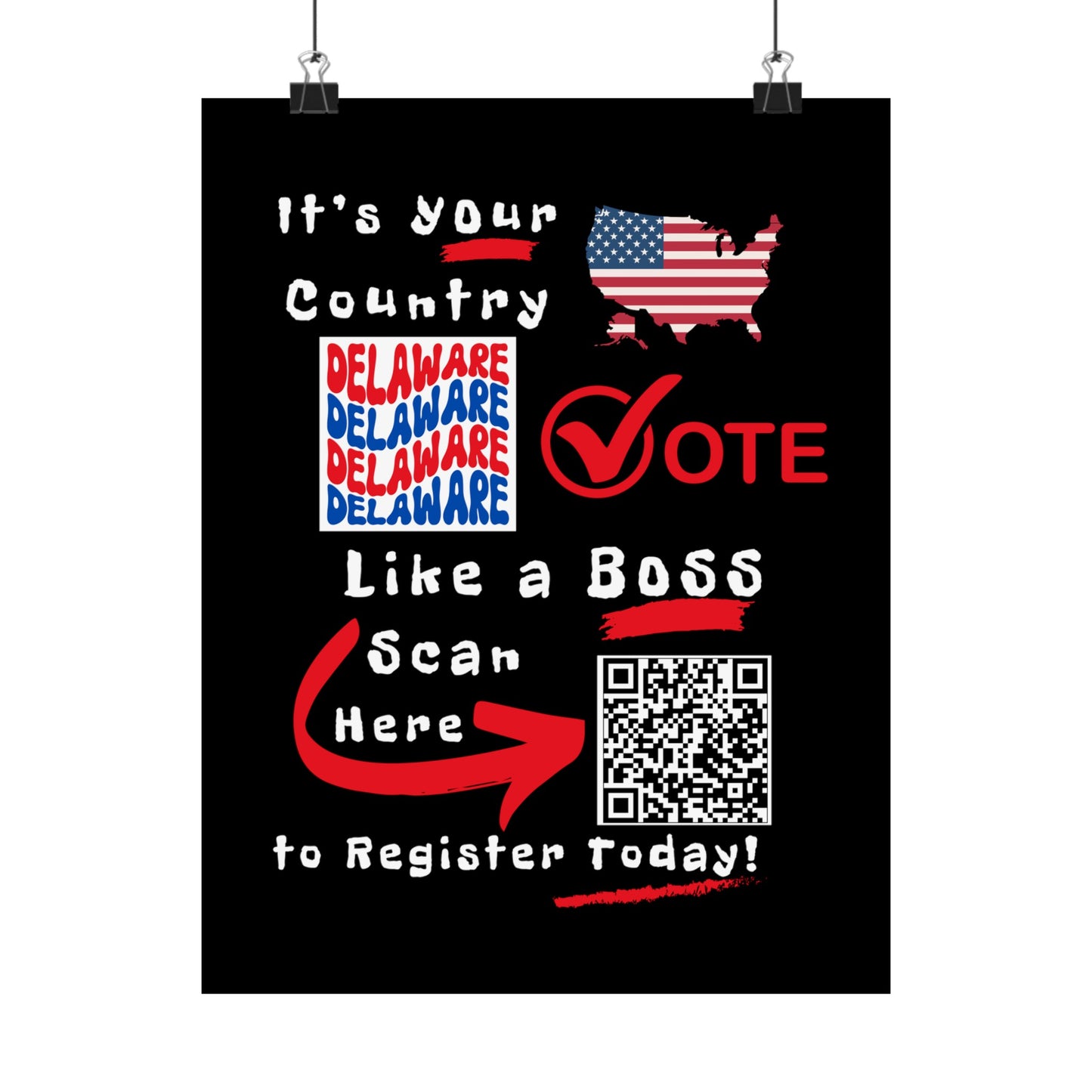 Delaware Vote Like a Boss! Matte Vertical Posters with Popping Black Background