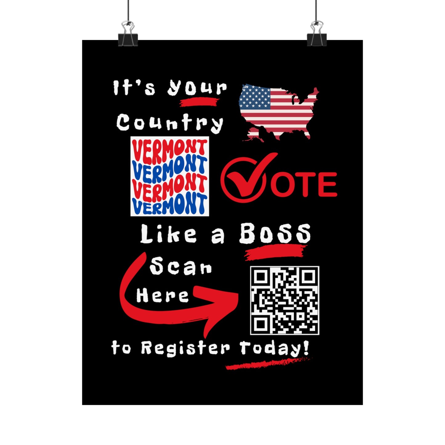 Vermont Vote Like a Boss! Matte Vertical Posters with Popping Black Background