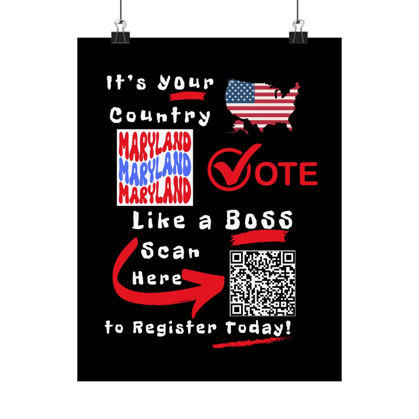 Maryland Vote Like a Boss! Matte Vertical Posters with Popping Black Background