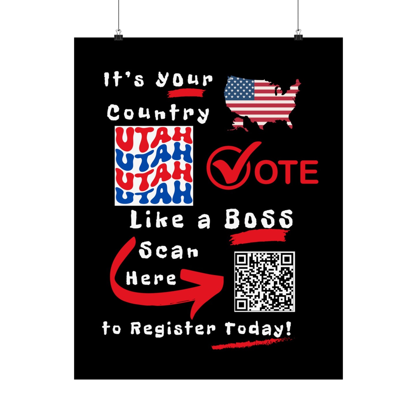 Utah Vote Like a Boss! Matte Vertical Posters with Popping Black Background