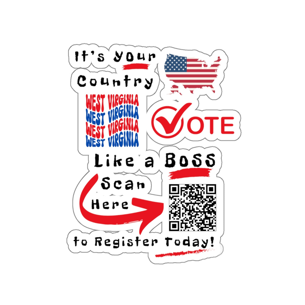 West Virginia Vote Like a Boss! Kiss-Cut Stickers