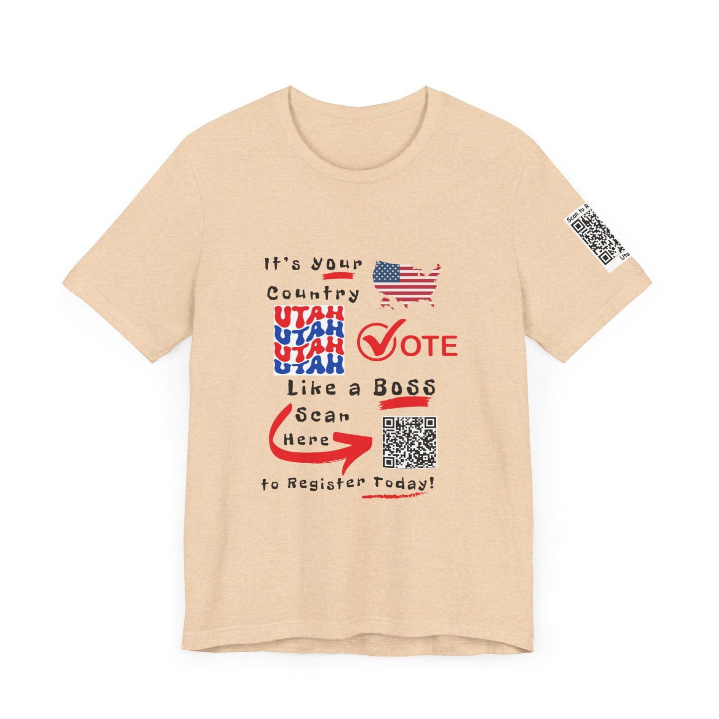 Utah Vote Like a Boss! Red White 'n Blue With Sleeve QR