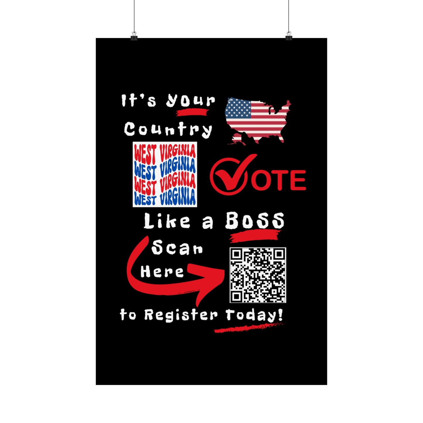 West Virginia Vote Like a Boss! Matte Vertical Posters with Popping Black Background