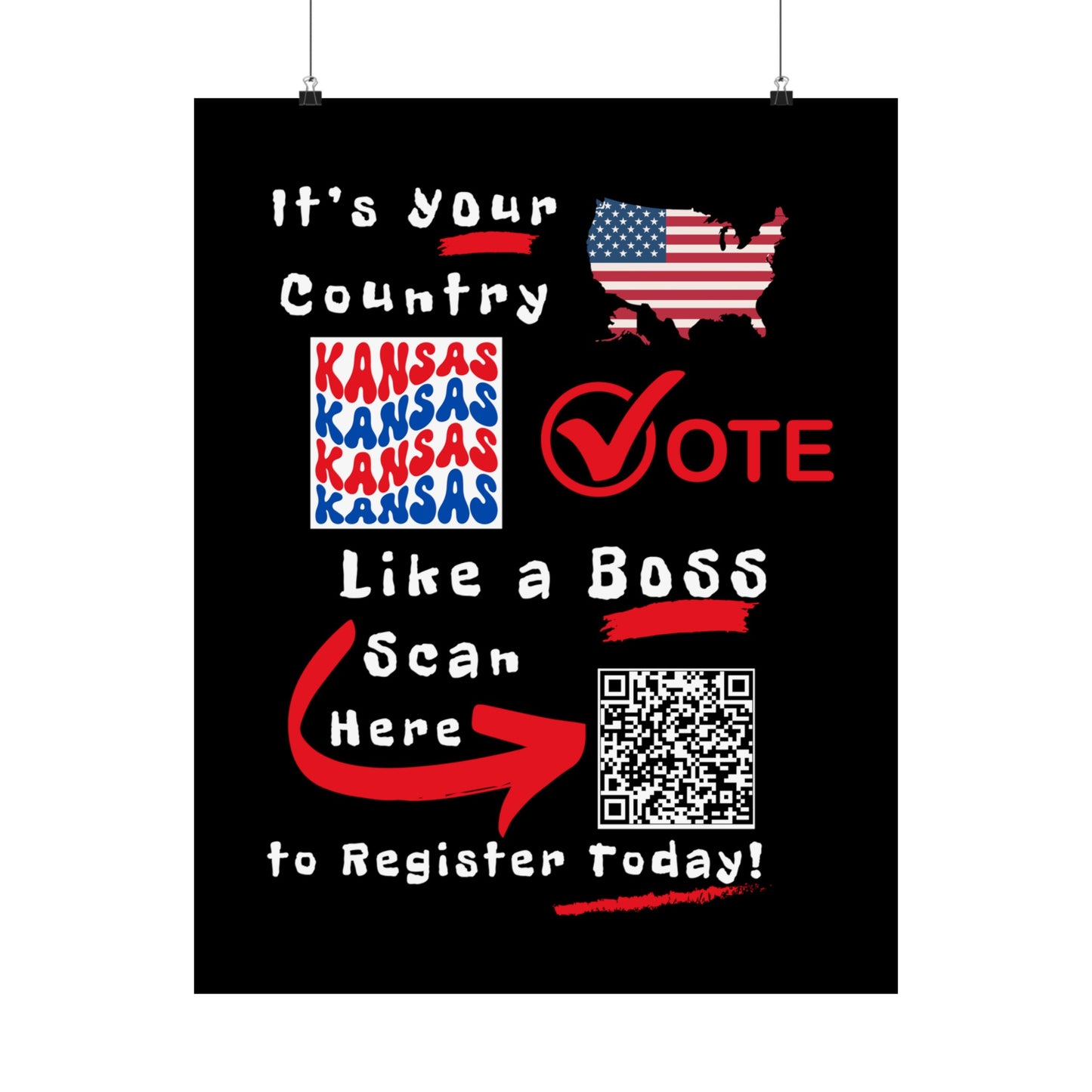 Kansas Vote Like a Boss! Matte Vertical Posters with Popping Black Background