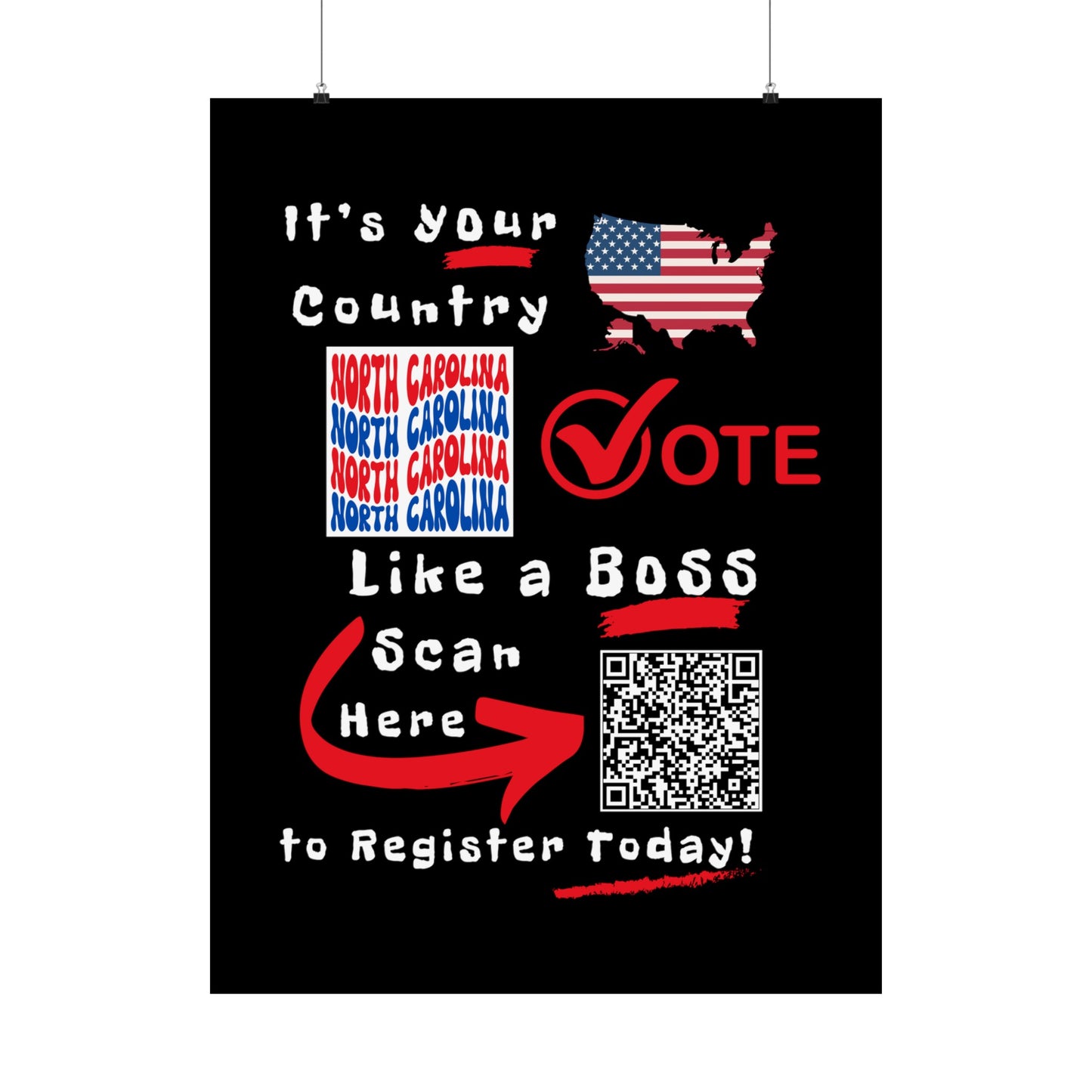 North Carolina Vote Like a Boss! Matte Vertical Posters with Popping Black Background