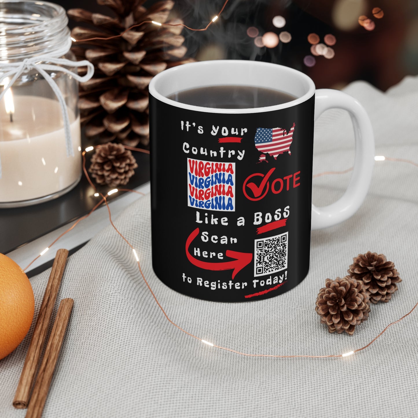 Virginia Vote Like a BossMug - Black Background 11oz