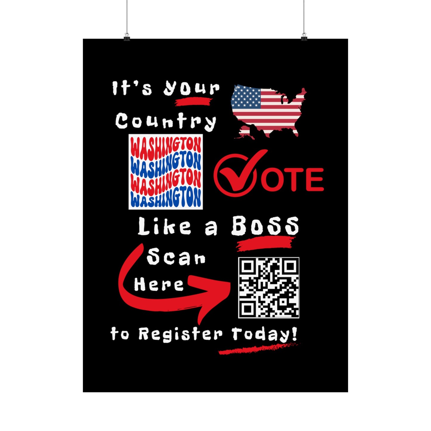 Washington Vote Like a Boss! Matte Vertical Posters with Popping Black Background