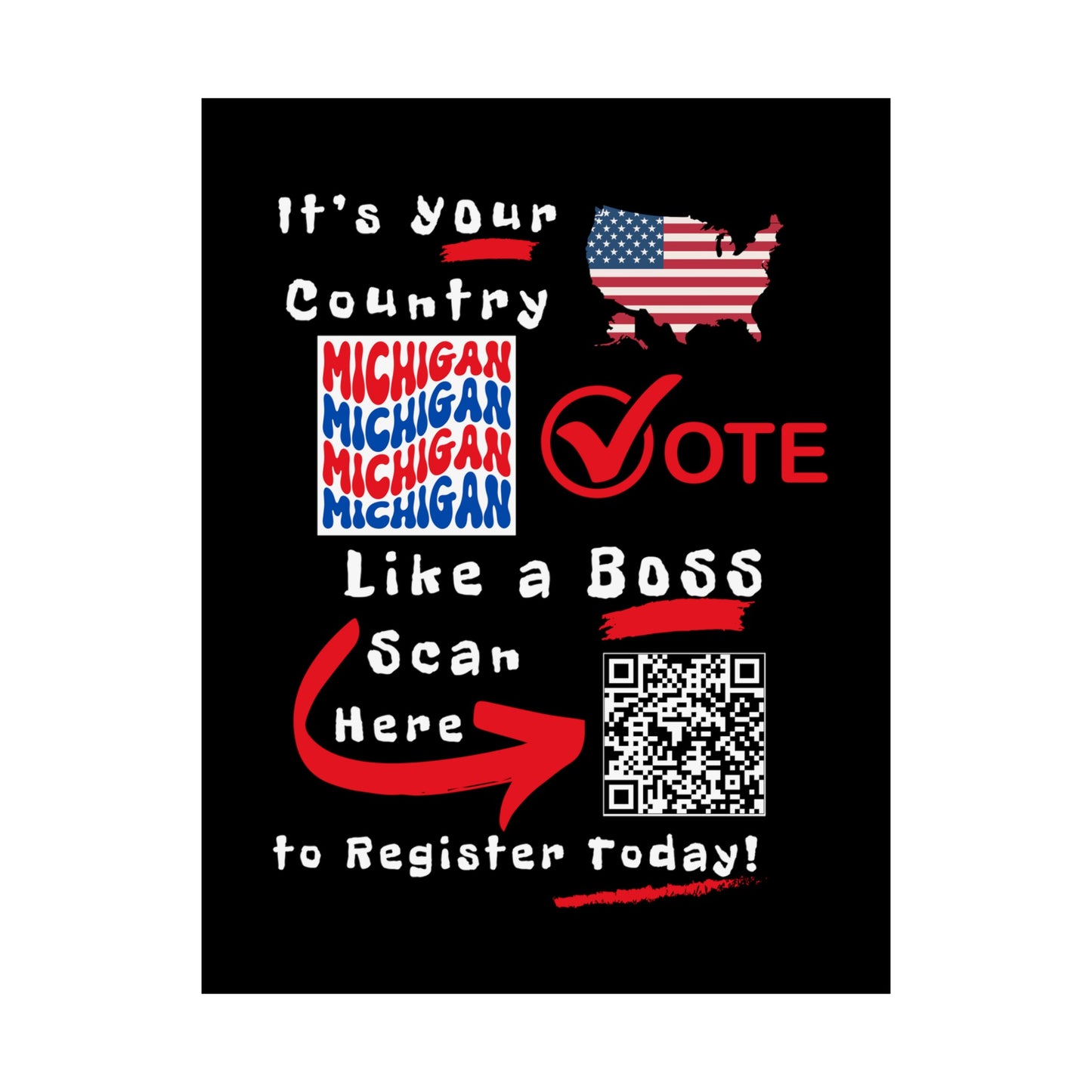 Michigan Vote Like a Boss! Matte Vertical Posters with Popping Black Background